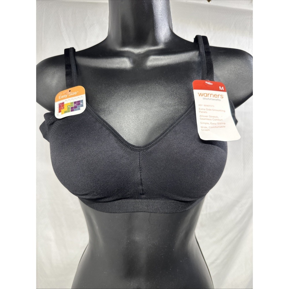 Wireless‎ Lightly Lined Bra M Warners Blissful Benefits Black Easy Size Medium